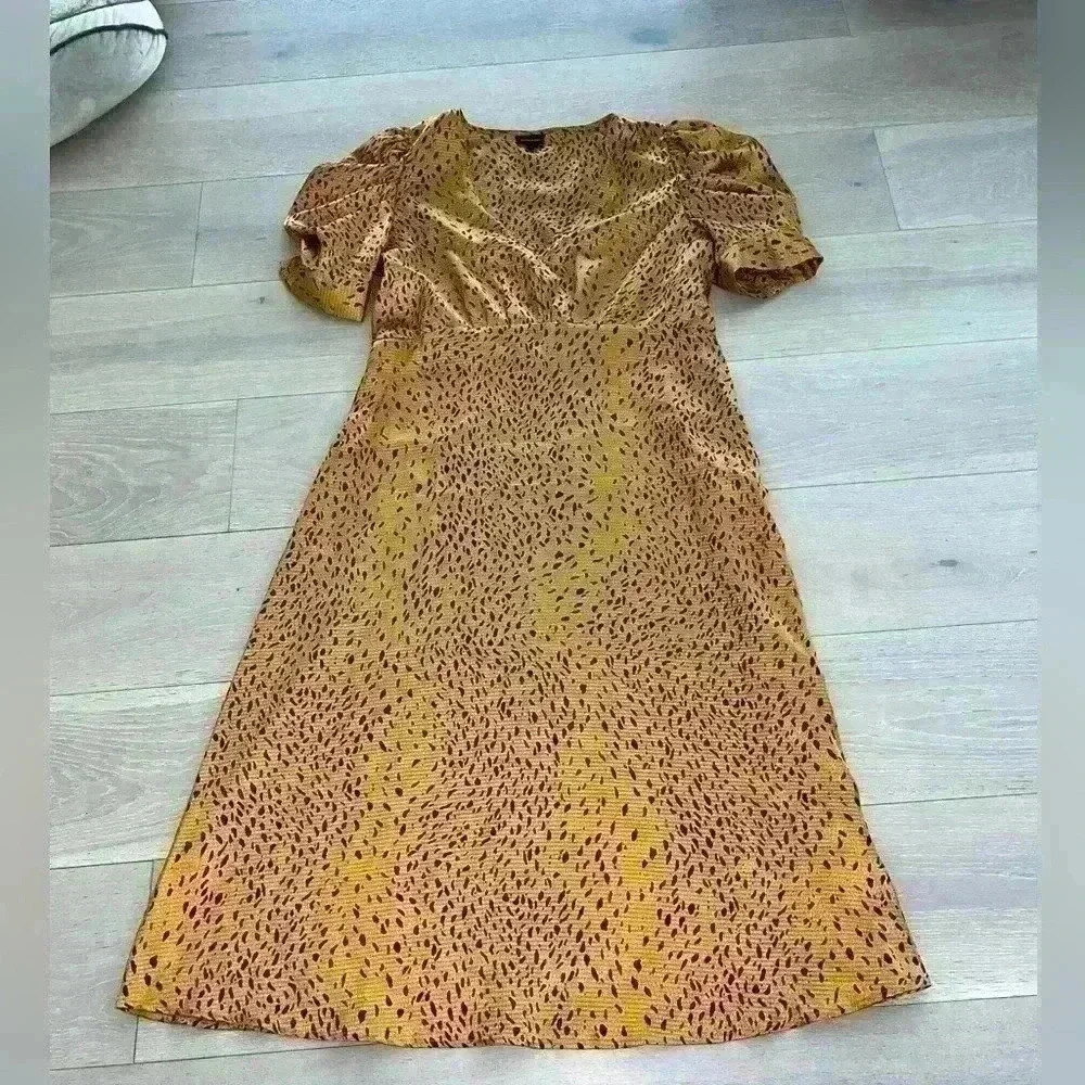Who what wear Gold leopard print puff sleeve dress size large L - Picture 3 of 8